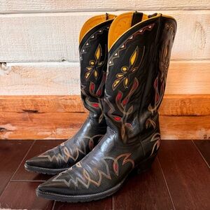Old Gringo western boots inlay black colorful embroidered pointed toe
